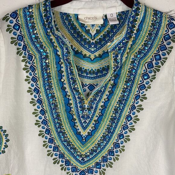 Chico’s Tunic Blouse with Beading and Embroidery Size 0 - Picture 2 of 7